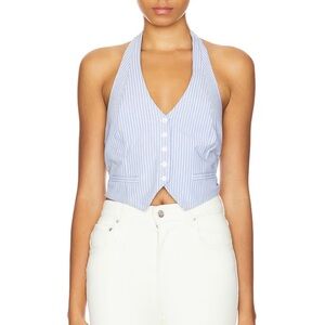 Good American Light Blue Striped Halter Blouse